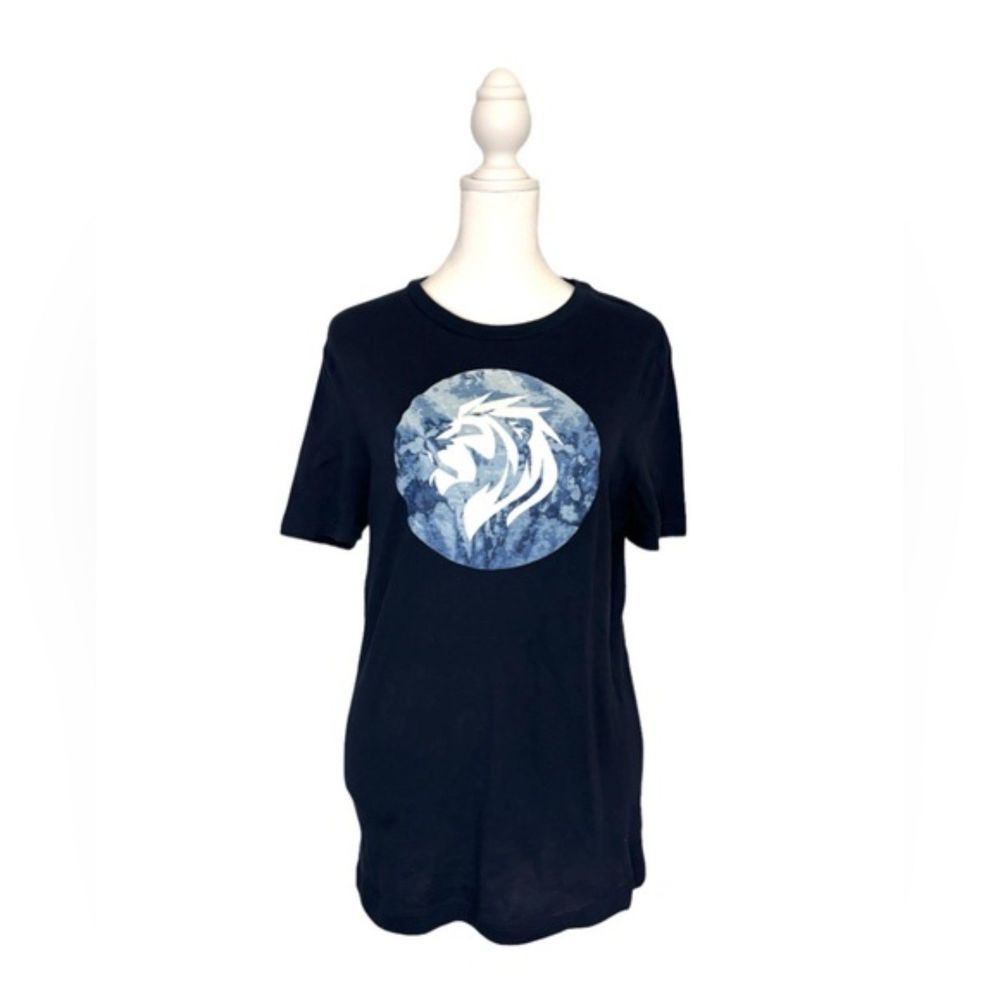 Express White Lion Blue Marble Print Graphic Short Sleeve Tee Shirt